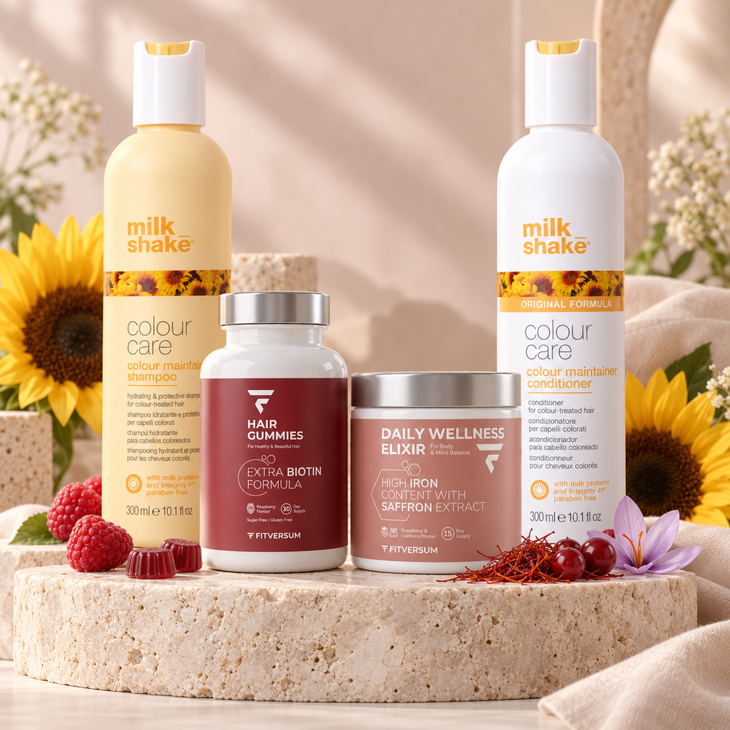 Hair Gummies + Daily Wellness Elixir + Colour Care sampon + kondicionáló