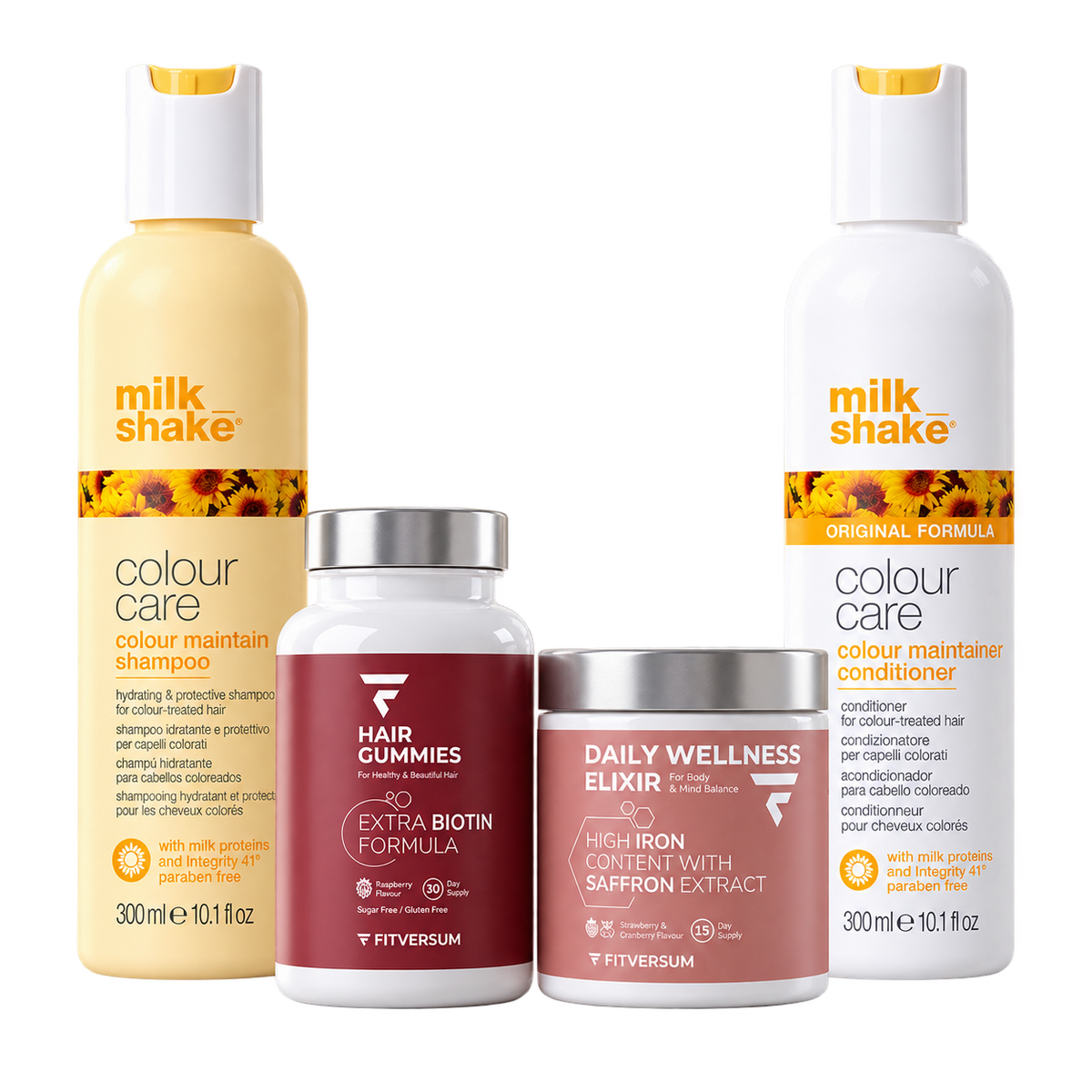 Hair Gummies + Daily Wellness Elixir + Colour Care sampon + kondicionáló