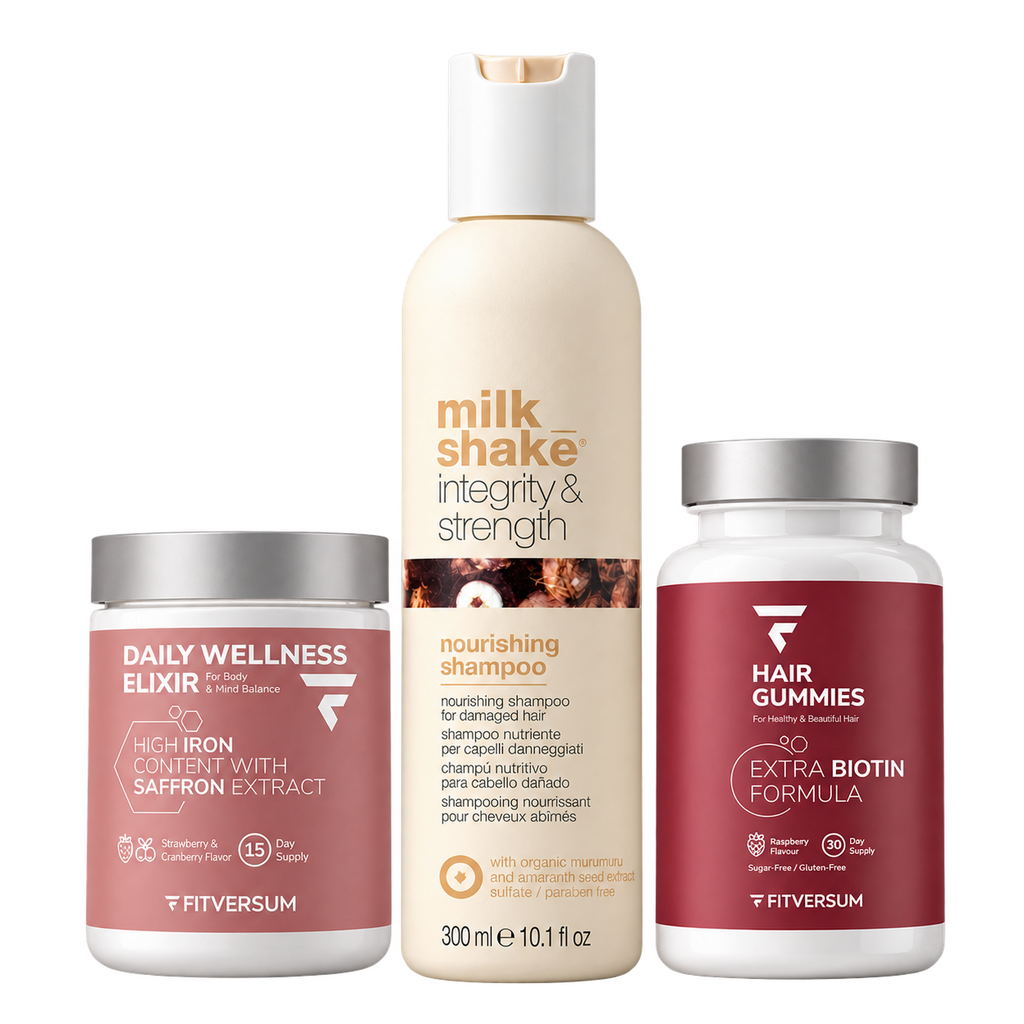 Hair Gummies + Daily Wellness Elixir + Integrity Nourishing sampon